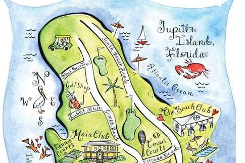 Illustrated map for a destination wedding at Jupiter Island, Florida.