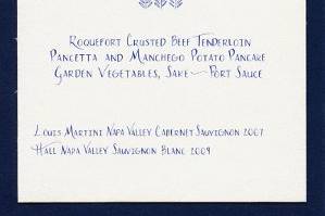 Menu for a destination wedding in Manchester, Vermont.