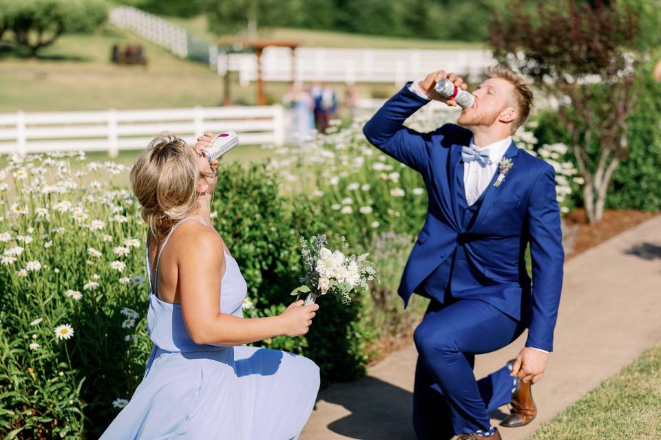 Bride and groom celebrating