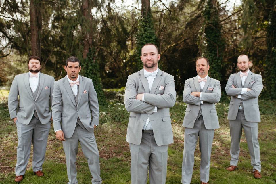 Groomsmen and groom