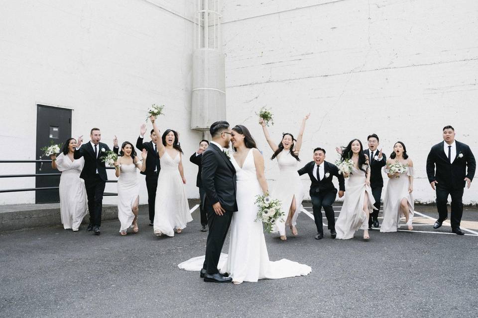 Bride and groom dancing