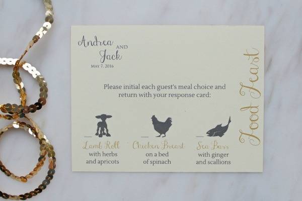 Food Feast (Foof Choice) Card which is sold as part of out Gold Glitter Invitations Suite