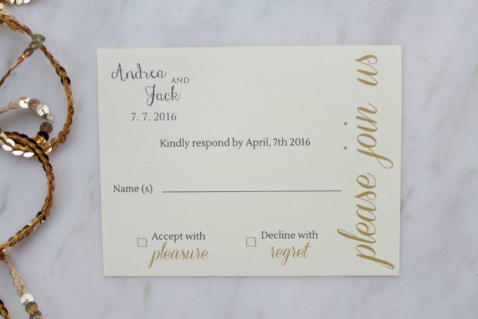 Response Card which is sold as part of our Glitter Invitation Package