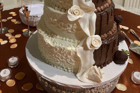 Fondant ribbon and ganache