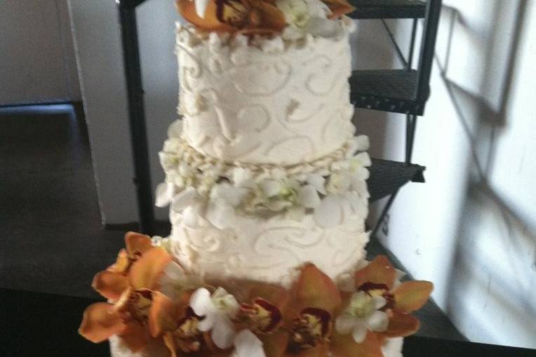 Multiple layered wedding cake