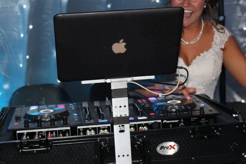 Bride at the DJ booth