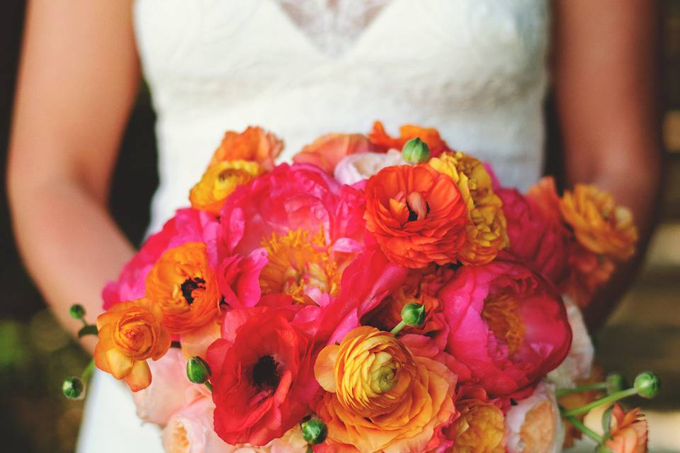 The bride holding her bouquet