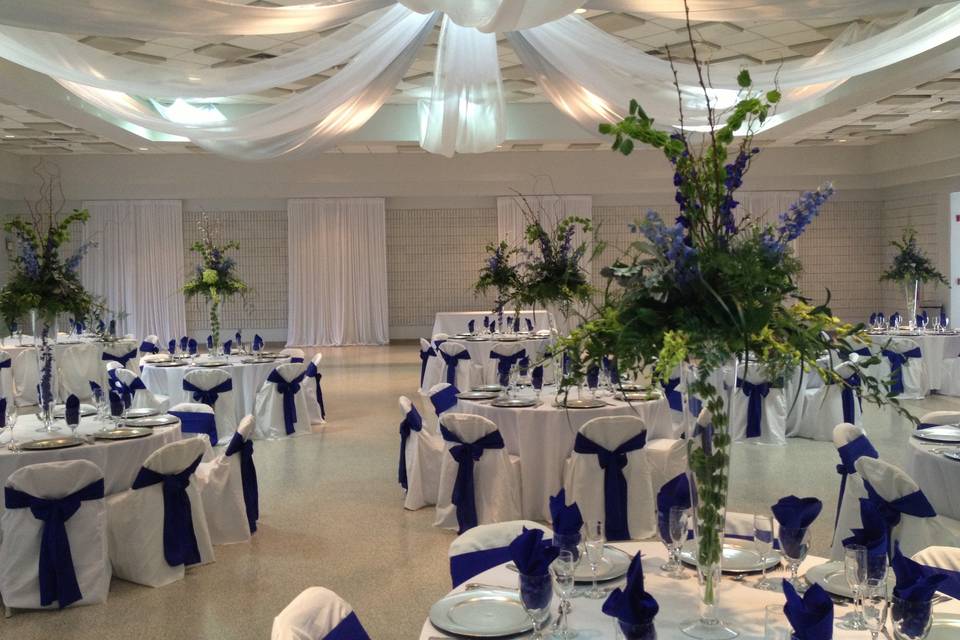 Reception hall and blue decor