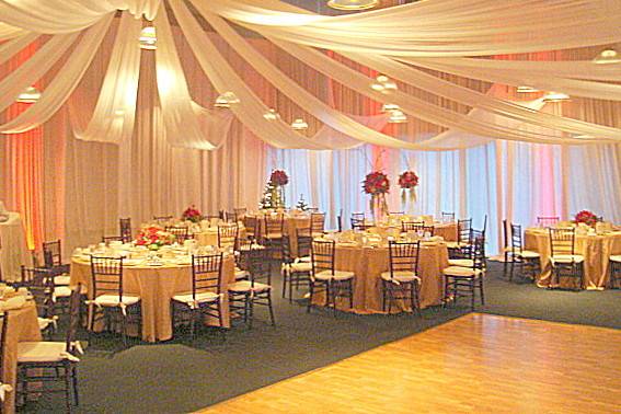 Reception tables and floral centerpieces