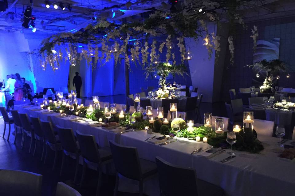 Hanging floral décor over head table
