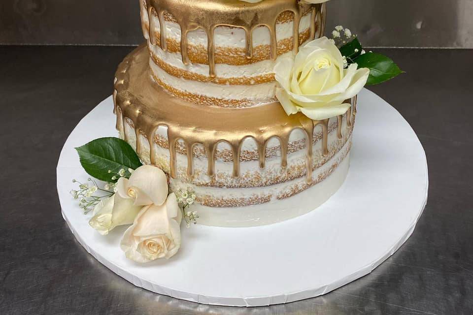 Gold dripped naked cake