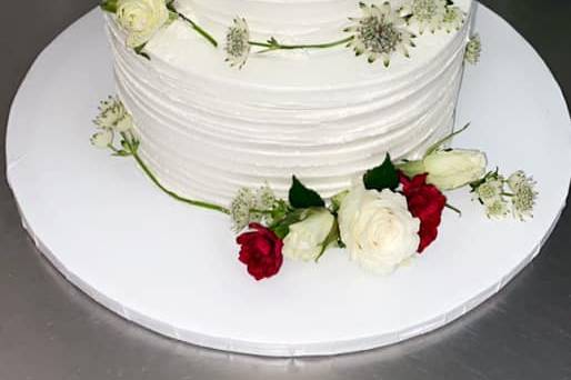 Textured tier with flowers.