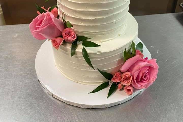 Blushing pink tier cake.