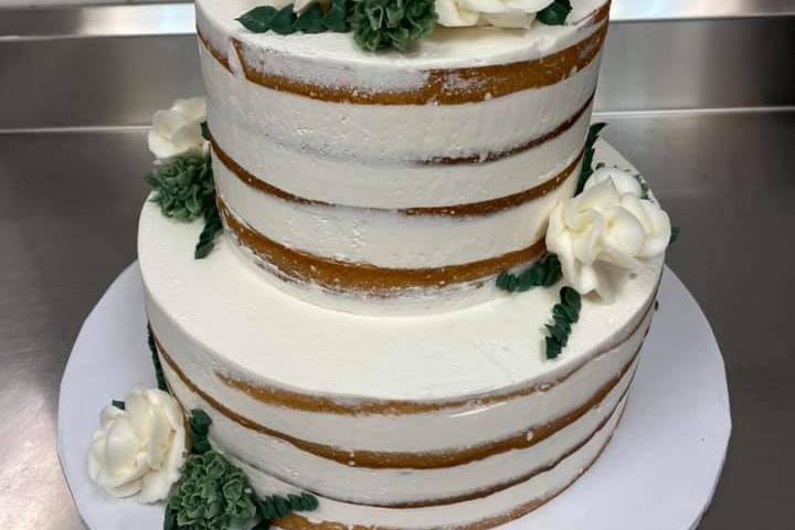 White rose semi-naked cake