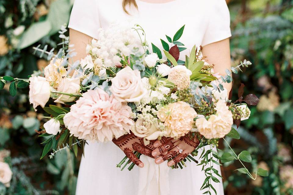 Admiring the bouquet