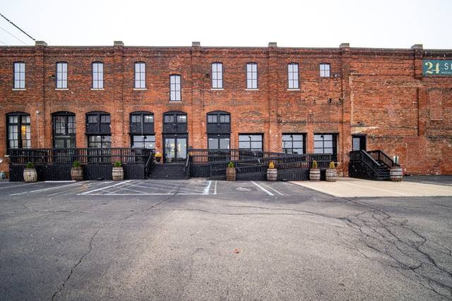 Exposed brick venue front entrance