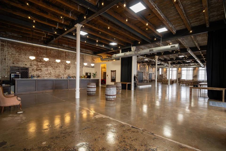 Vintage bar with whiskey barrels