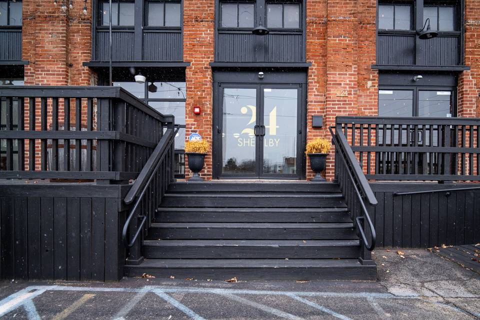 Red brick facade main entrance