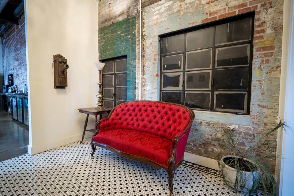 Vintage lounge with velvet sofa