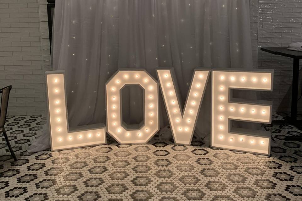 Backdrop, marquee lights