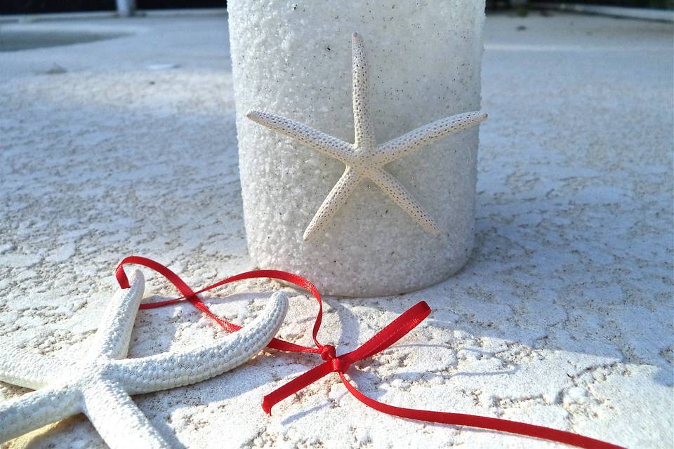 Beach Candle.  Winter Beach Wedding or Event. Snow on the Sand Winter Beach Candle.  This candle is flameless, 3 X 4 inches.