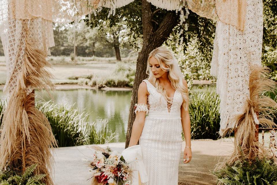 Bride by front pond
