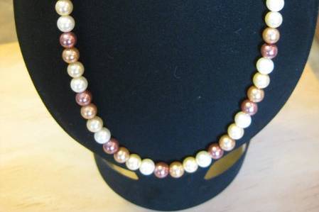 4 color chech pearl strand necklace with matching 4 pearl drop earrings on SS wires and toggle closure.