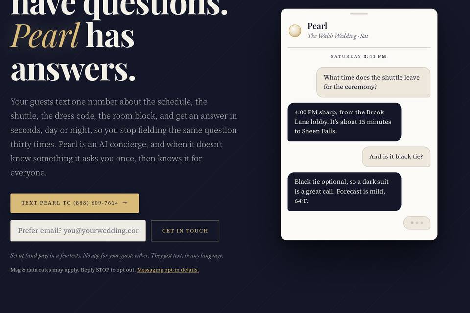 Guests text, Pearl answers