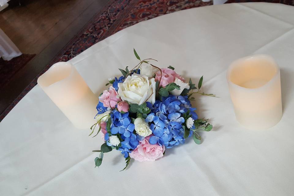 Table centerpiece and candles
