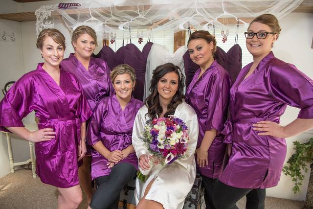 Bride with Bridesmaids getting ready at the Olde Tater Barn, Central Bridge, NY