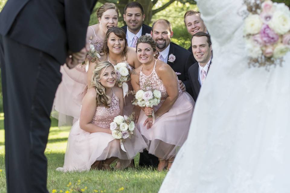 Bride & Groom photos with the Bridal party at Birch Hill Catering, Castleton, NY