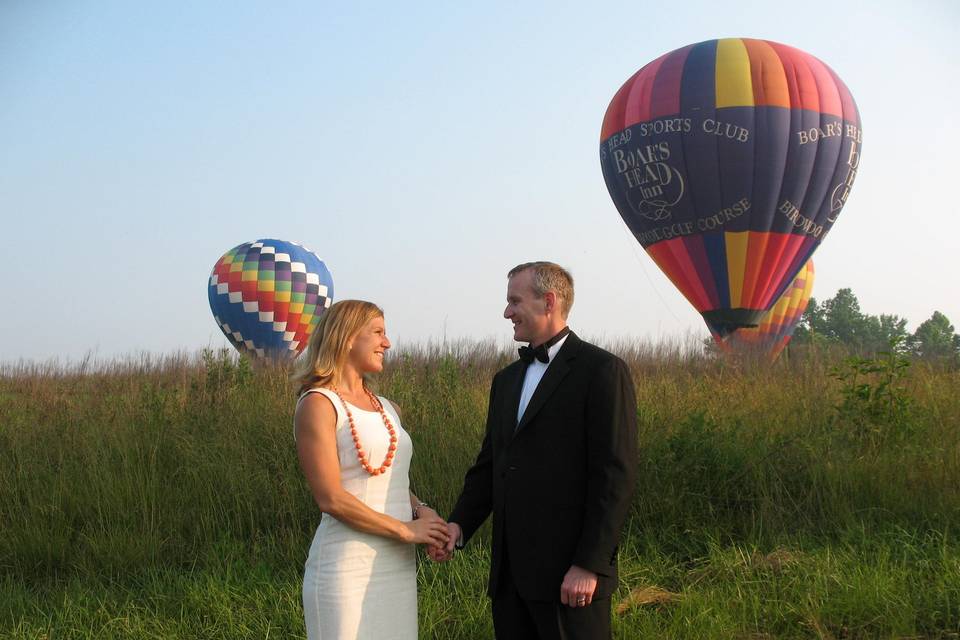 A fun wedding in a Hot Air Balloon and champagne after we landed!