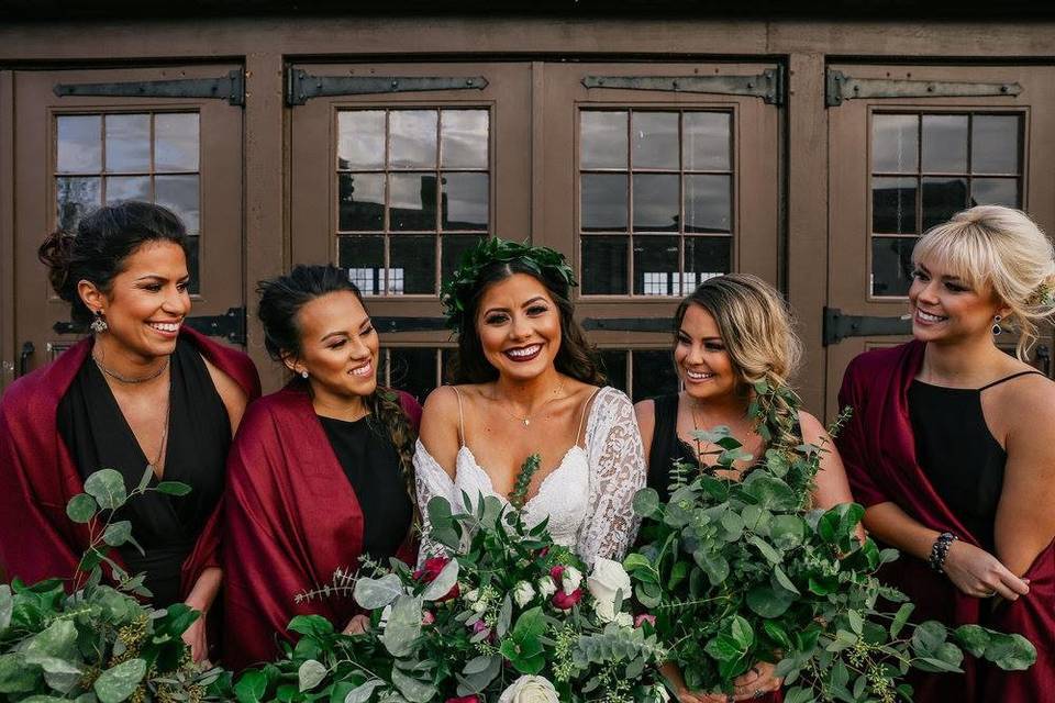 Bride and her bridesmaids