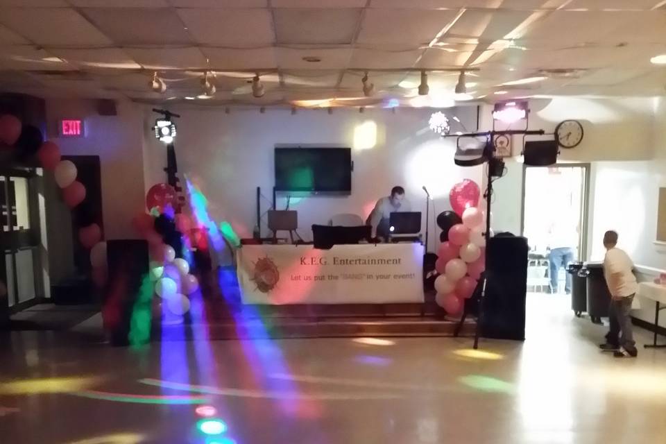 DJ booth and lighting