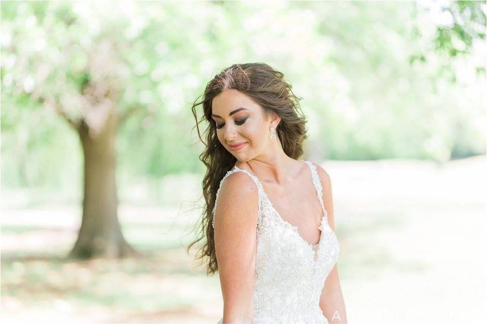 Bride getting her hair done