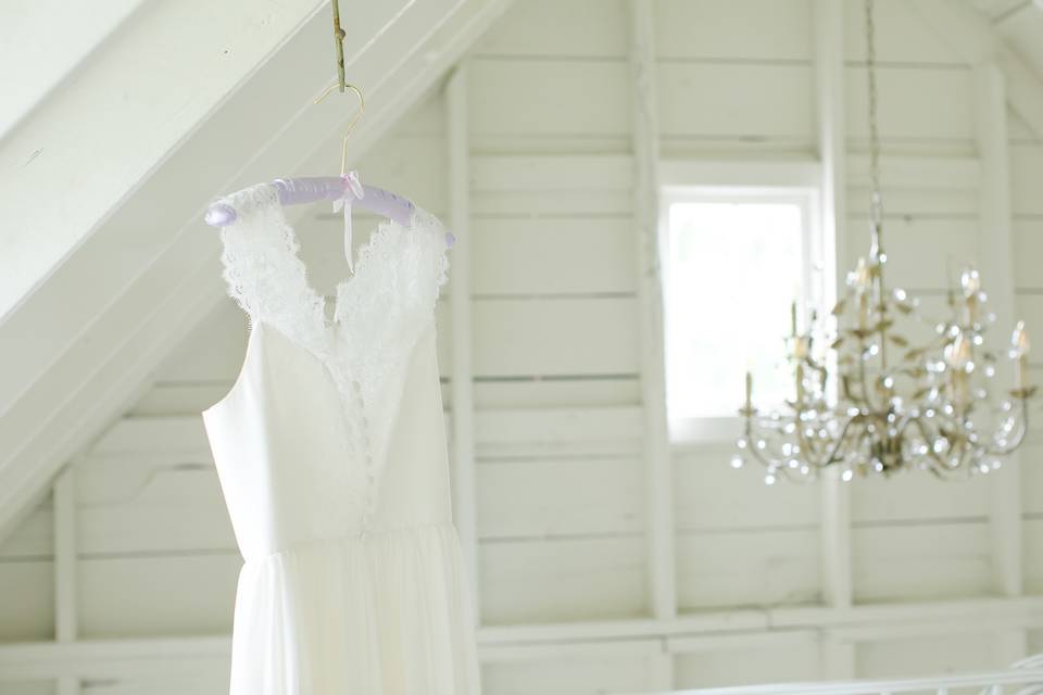 Hanging wedding dress