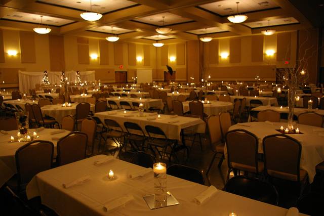 Long table set up with candle centerpiece