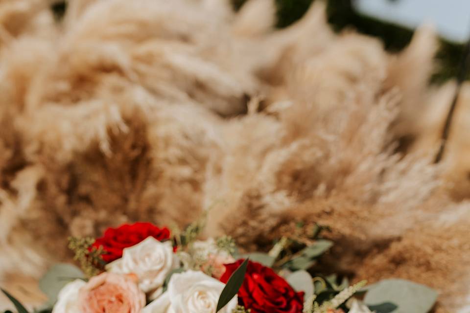 Fall flowers with pampas grass