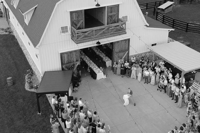 Barn wedding patio dance