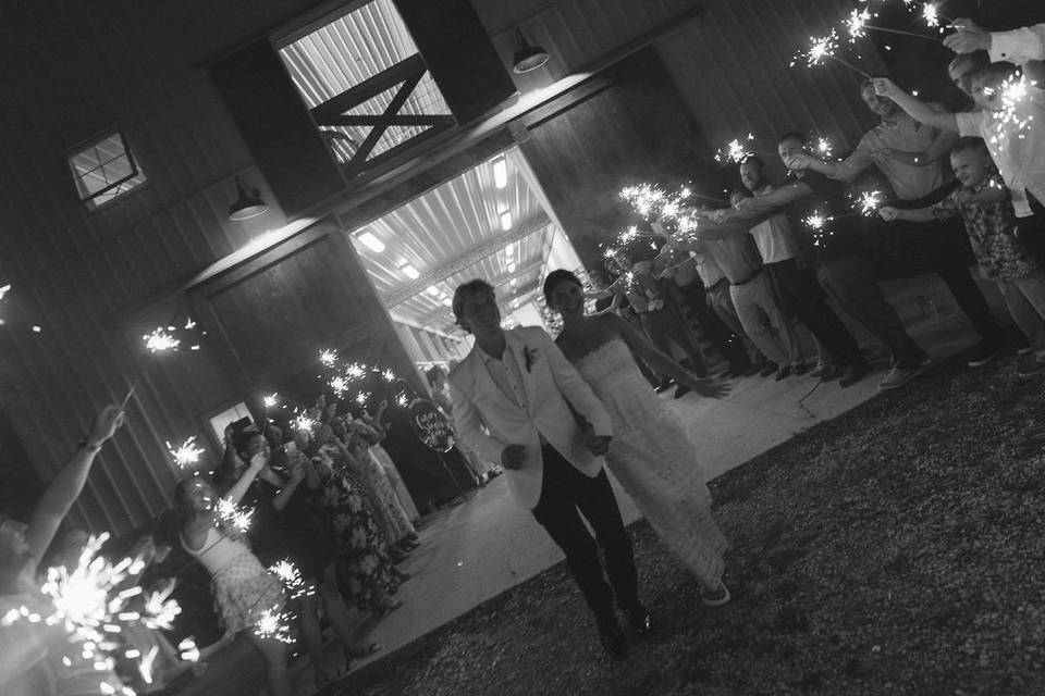 Bride and groom aerial run