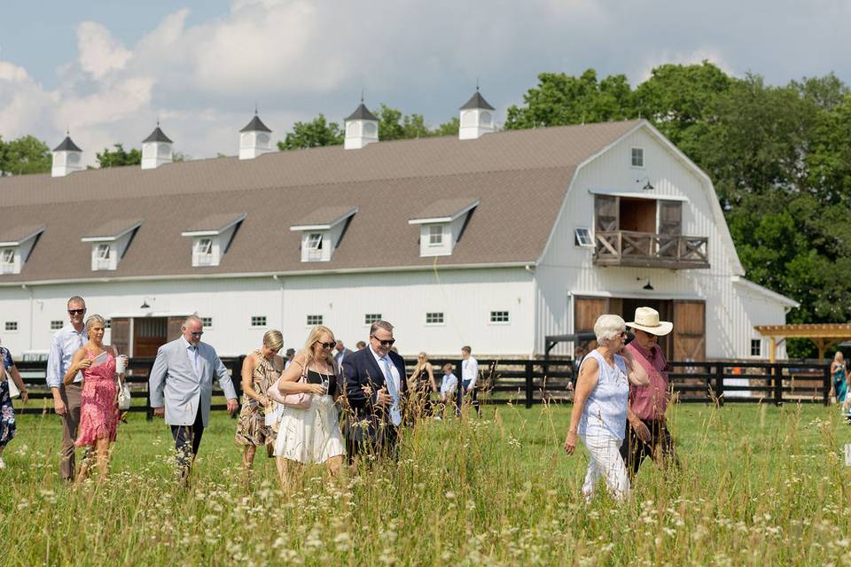 Wedding barn guest walk