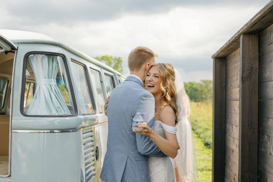 VW wedding getaway bus