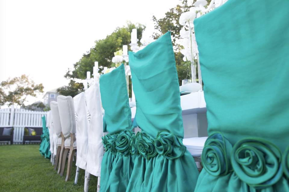 White and turquoise chairs