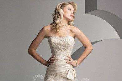 A-line/Princess Lace/Satin Champagne Wedding Dresses
Fabric 	Lace, Satin
Neckline 	Strapless
Built-in Bra 	Yes
Sleeve 	Sleeveless
Embellishment 	Bow
Silhouette 	A-line
Train/Hemline 	Sweep
Back Detail 	Lace Up
Body Shape 	Hour Glass, Pear, Apple, Petite