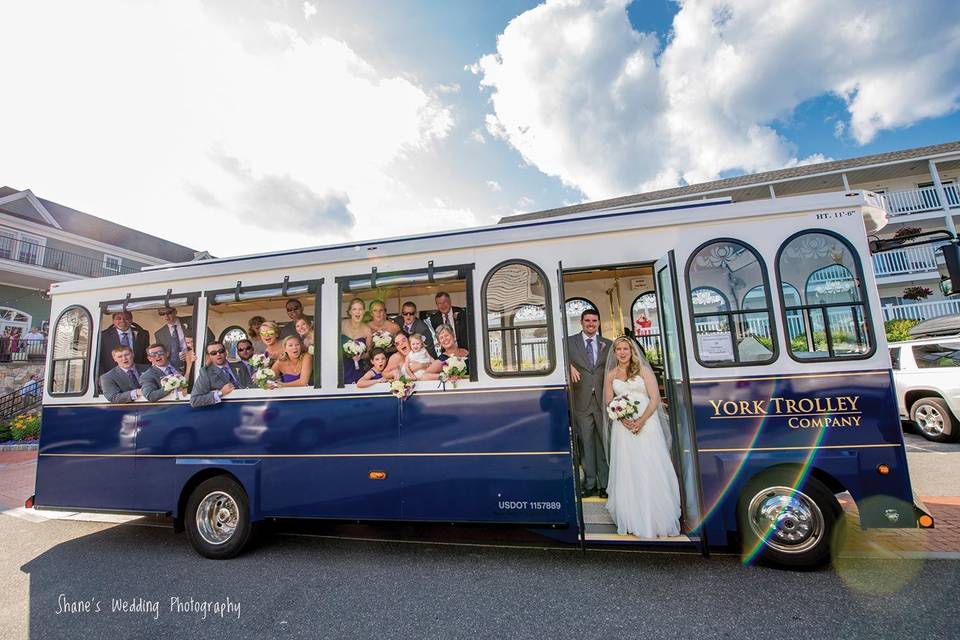 Wedding party on the trolley