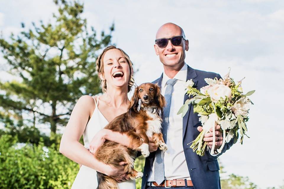 Newlyweds with their dogs