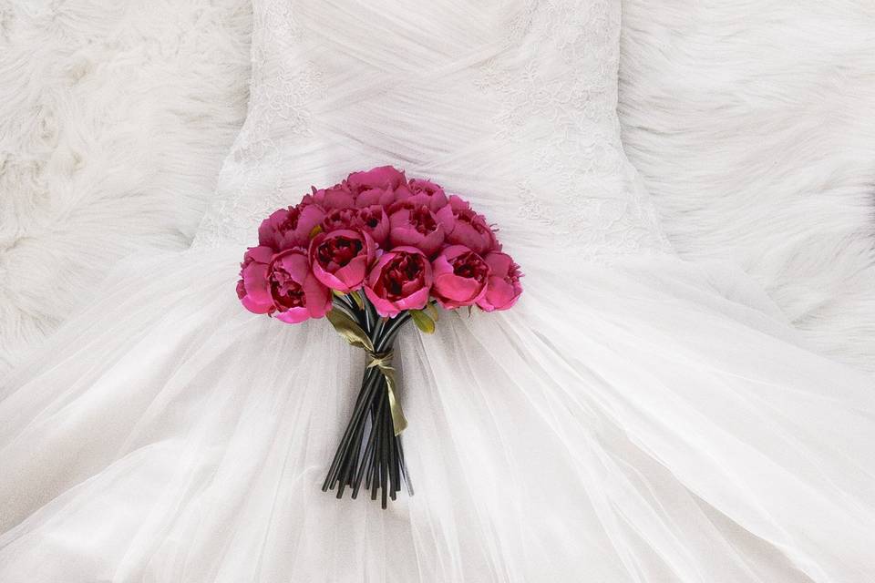 Peonies and wedding dress