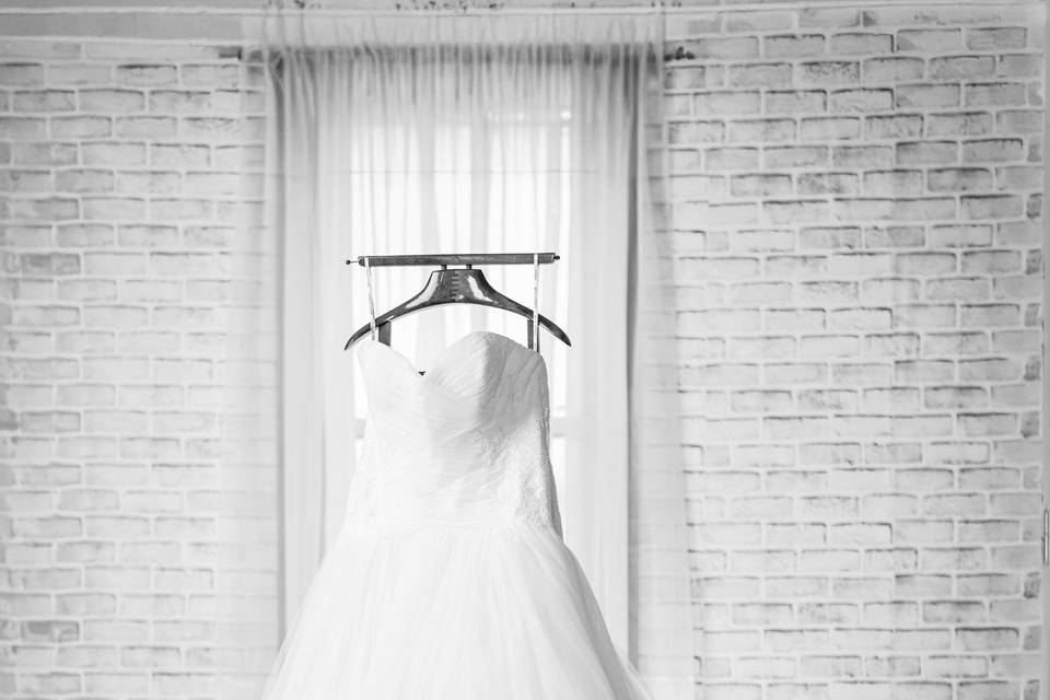 Hanging wedding dress