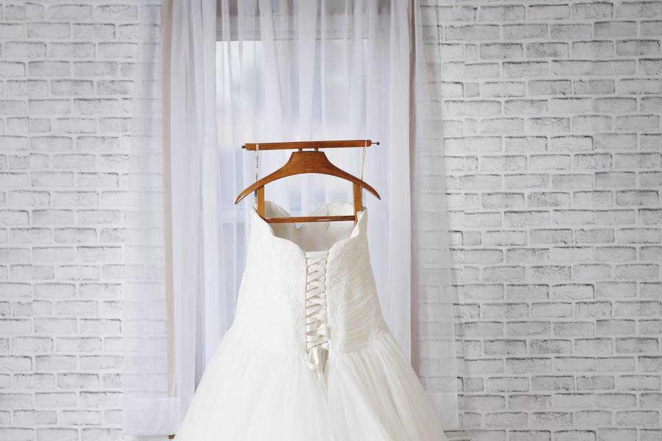 Hanging wedding dress