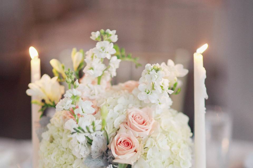 Flower arrangement and candles